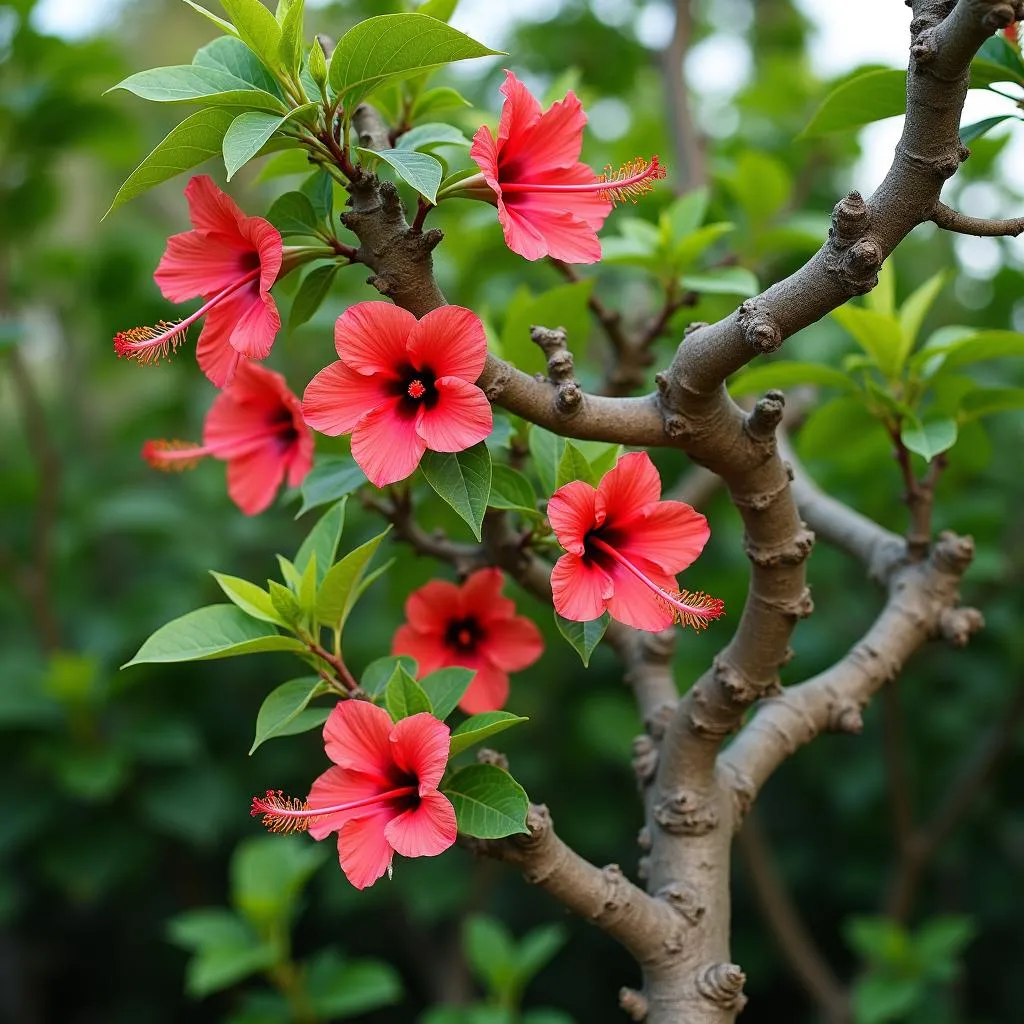 Twisted Hibiscus Tree in Full Bloom