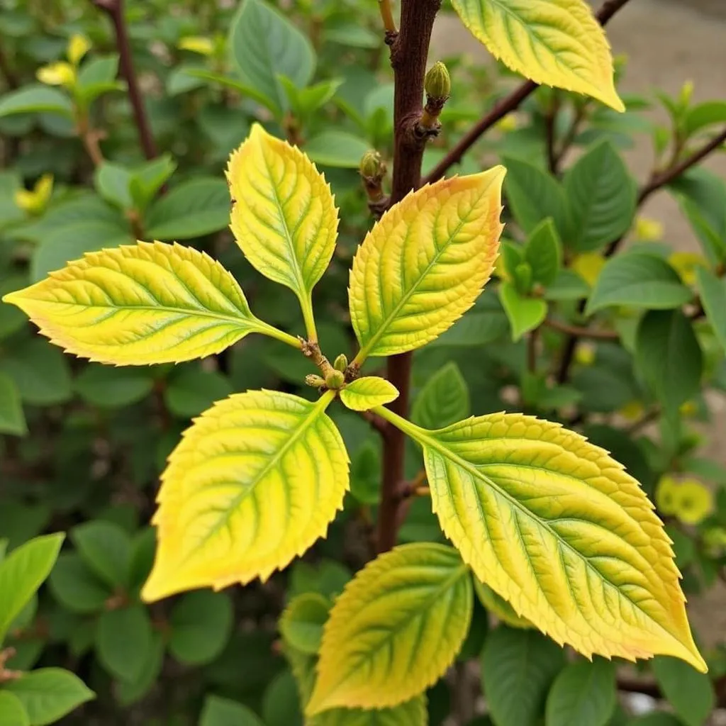 Twisted Hibiscus Tree with Yellowing Leaves