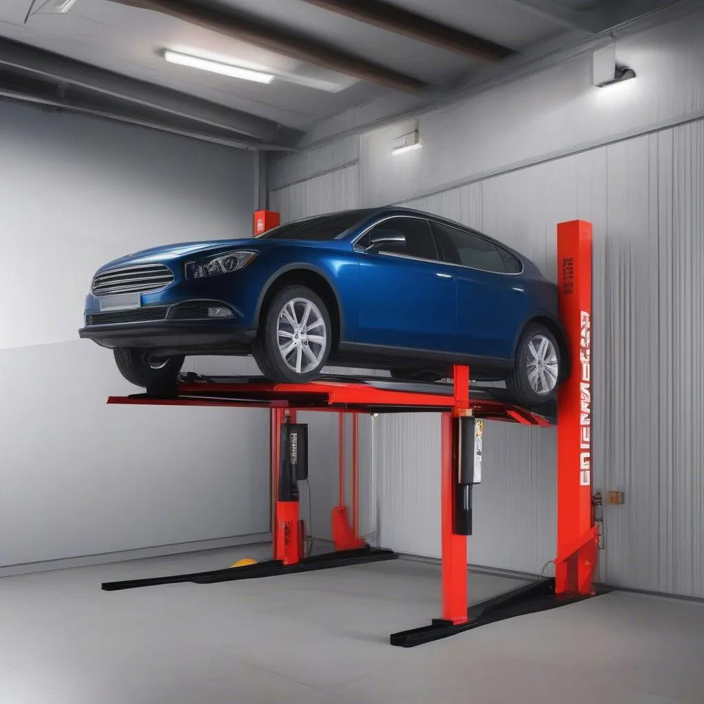 Two-post car lift for garage and shop mechanics