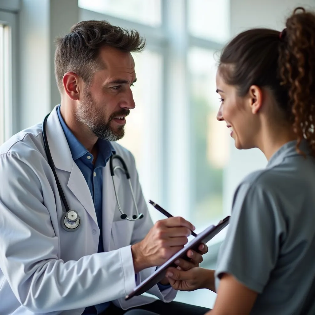 Doctor examining patient's injury at urgent care