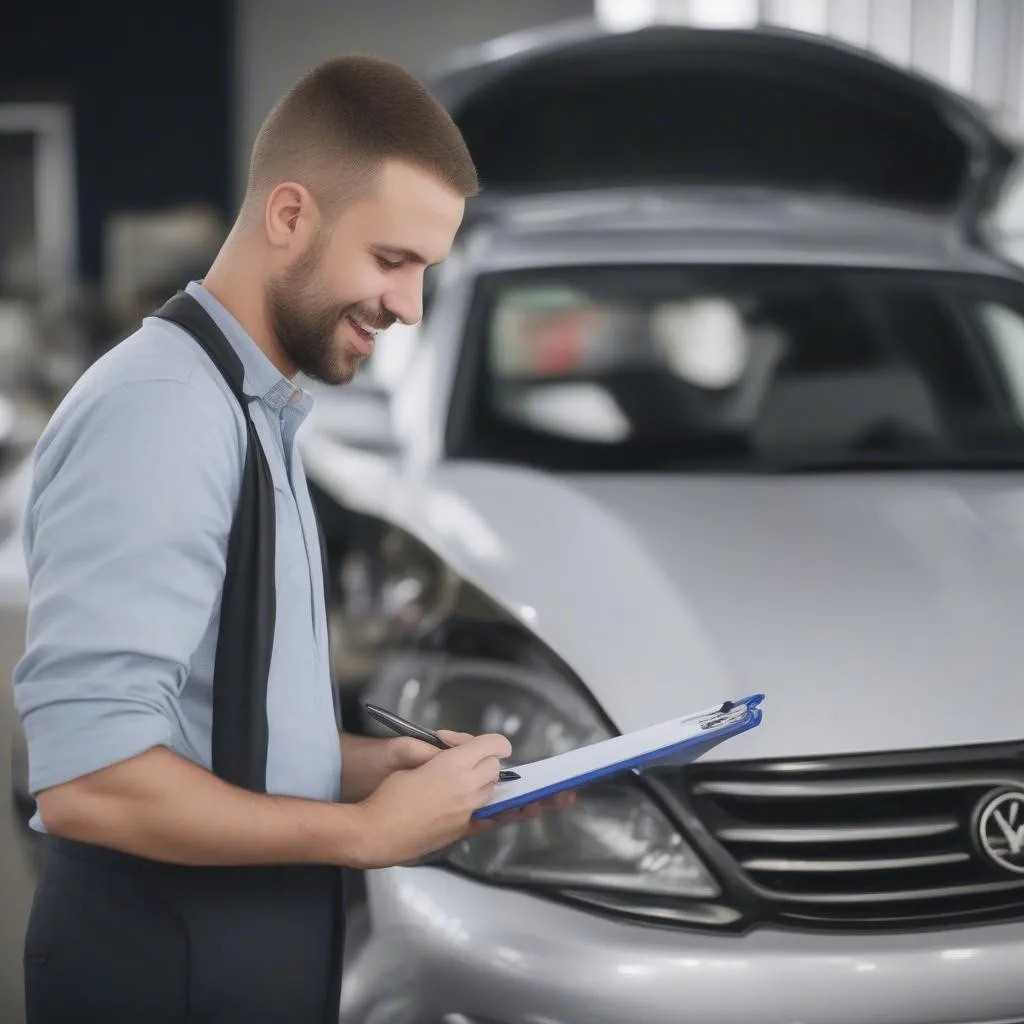 A used car dealer evaluating a trade-in car