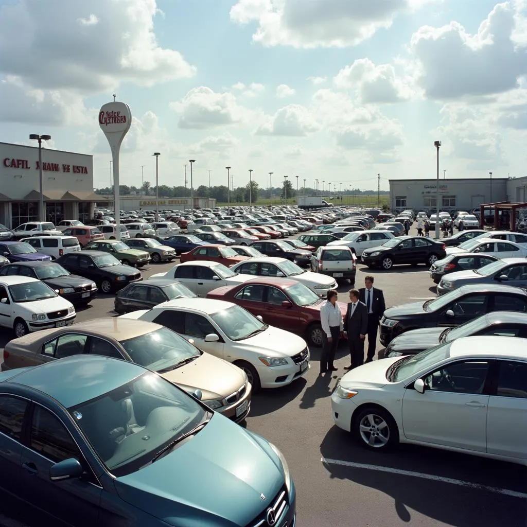 Used car dealership lot with a variety of vehicles