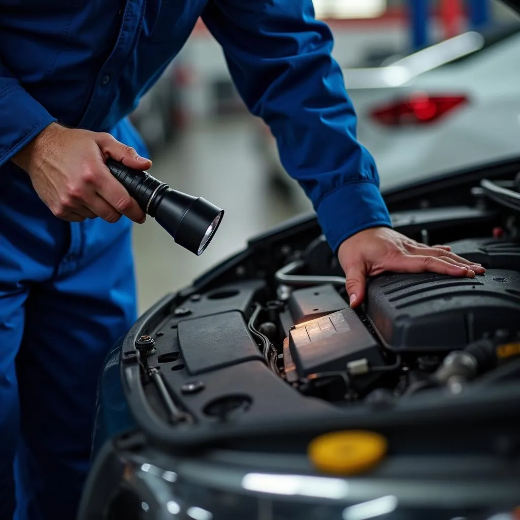 A mechanic inspecting a used car in Clovis