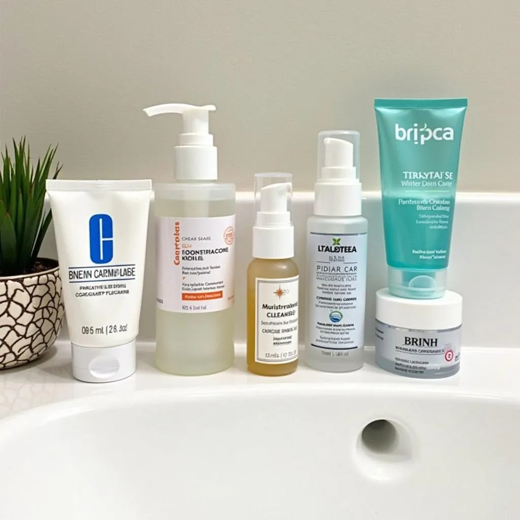 Skincare products on a bathroom counter