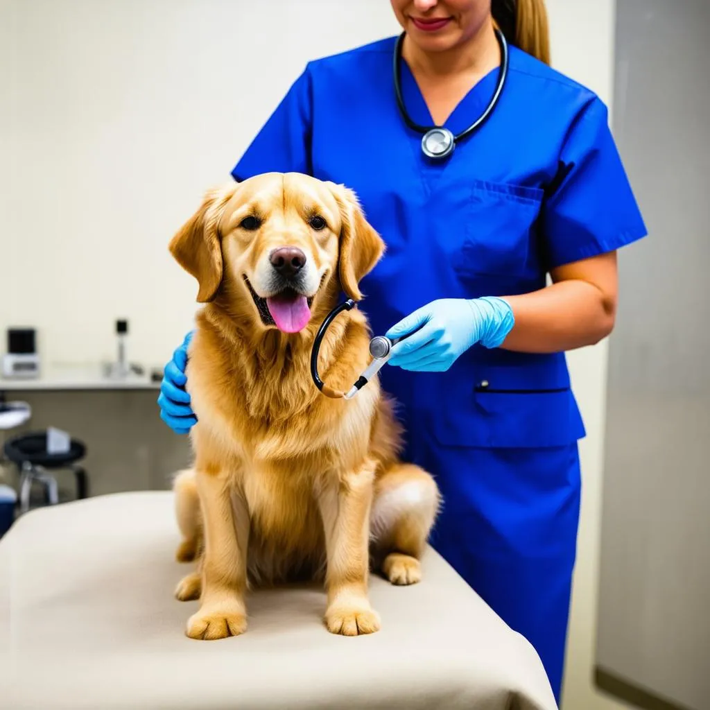 Veterinarian examining dog