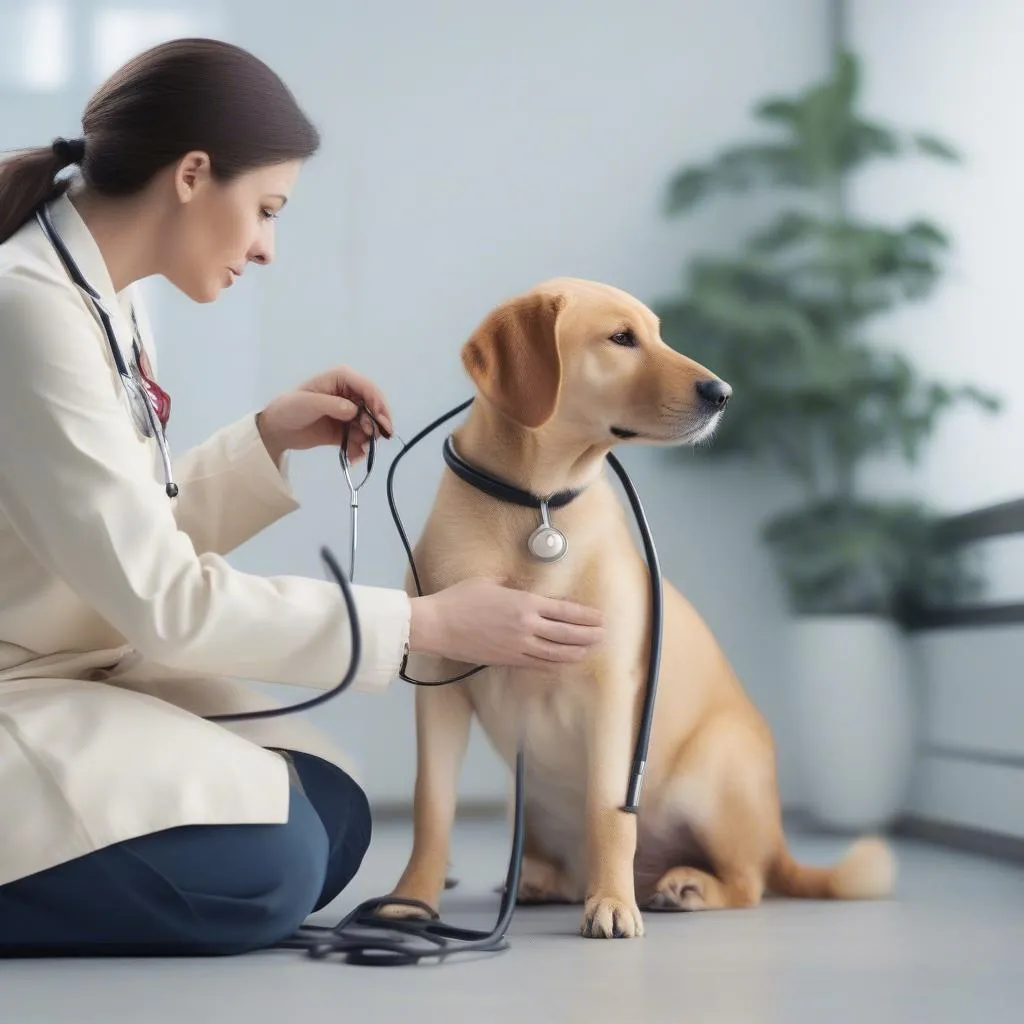 Veterinarian examining dog