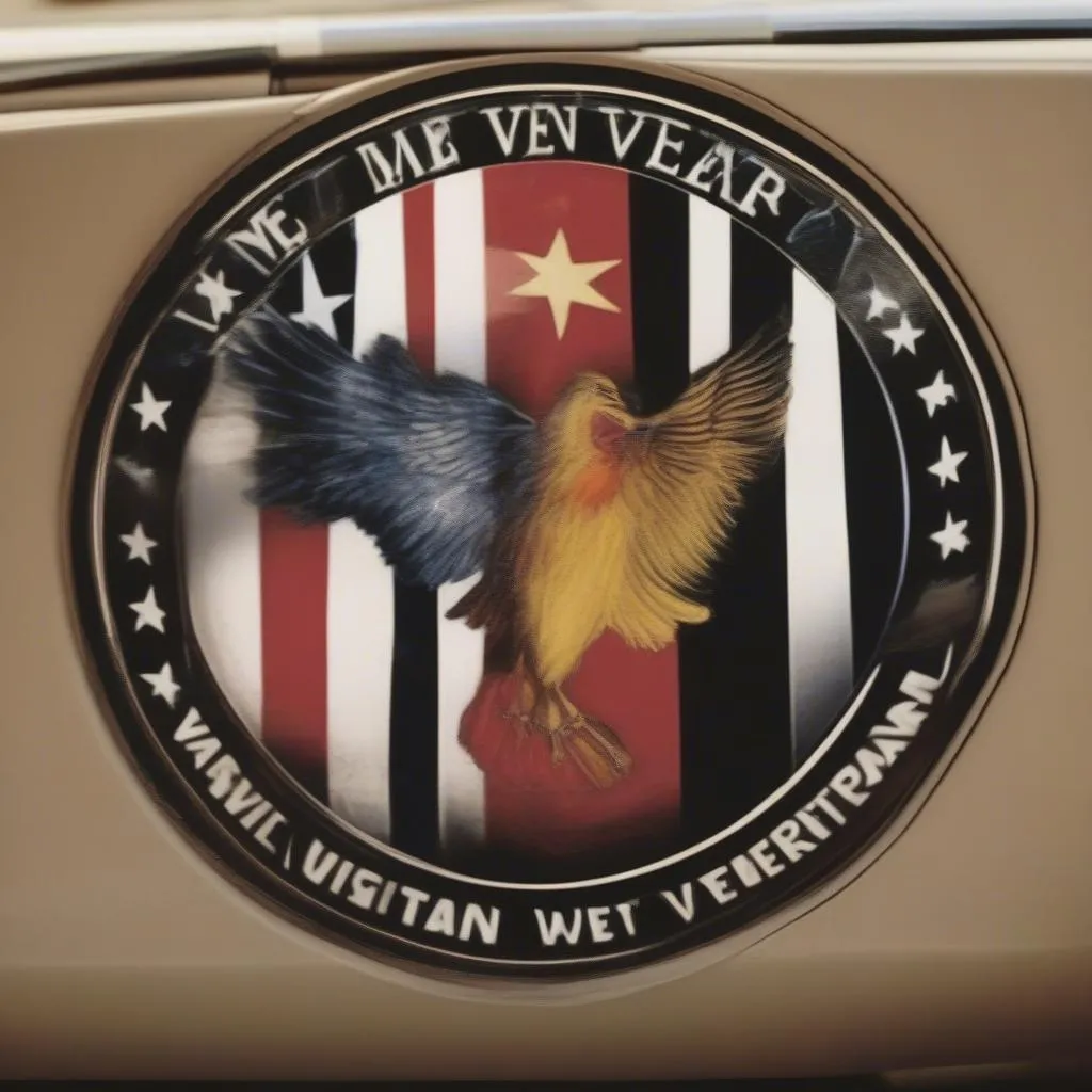 A Vietnam Veteran Car Decal featuring the American Flag