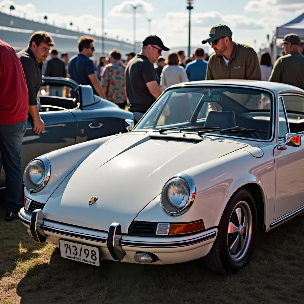 Visitors Admiring a Vintage Porsche