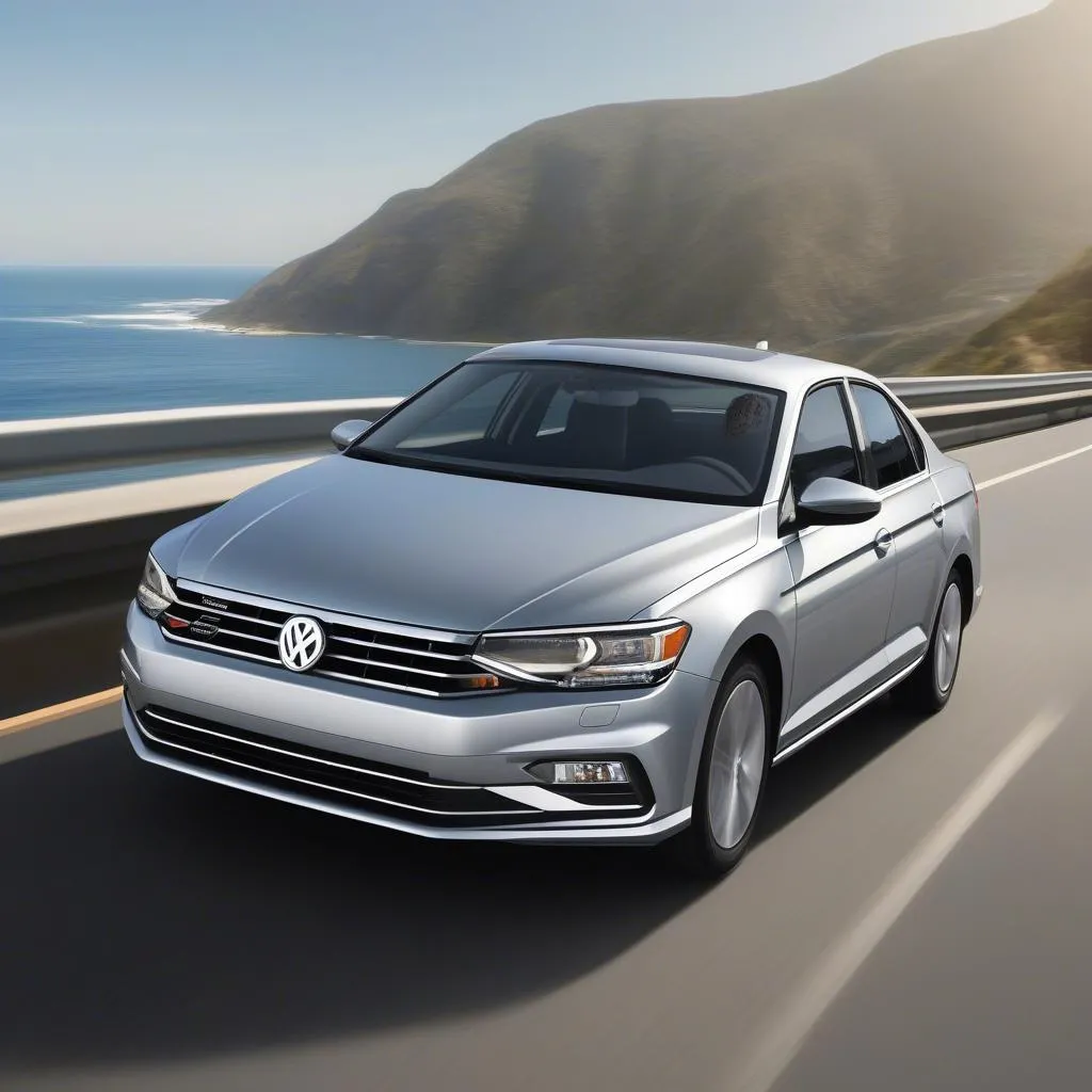 Volkswagen Jetta driving on a scenic highway