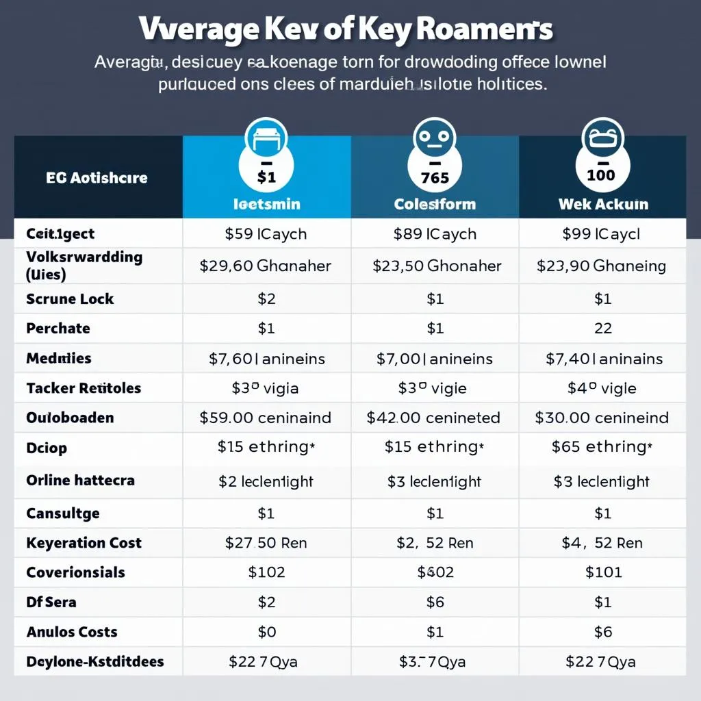 Key replacement cost comparison for different Volkswagen models and options