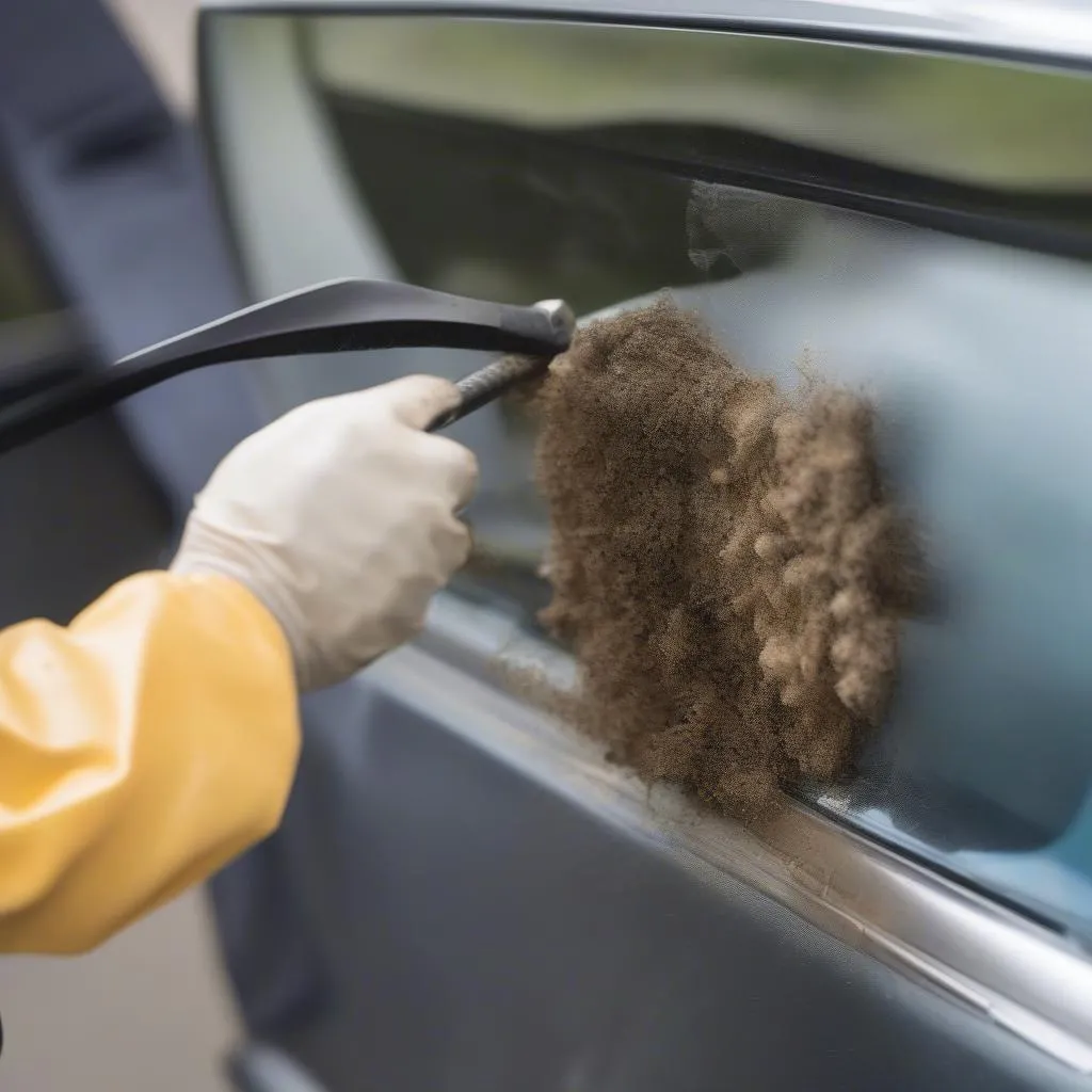 Removing a wasp nest