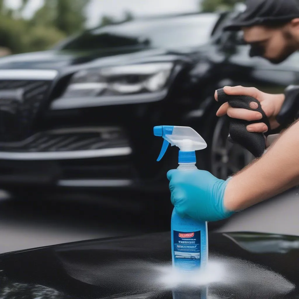 Water spot remover on a car