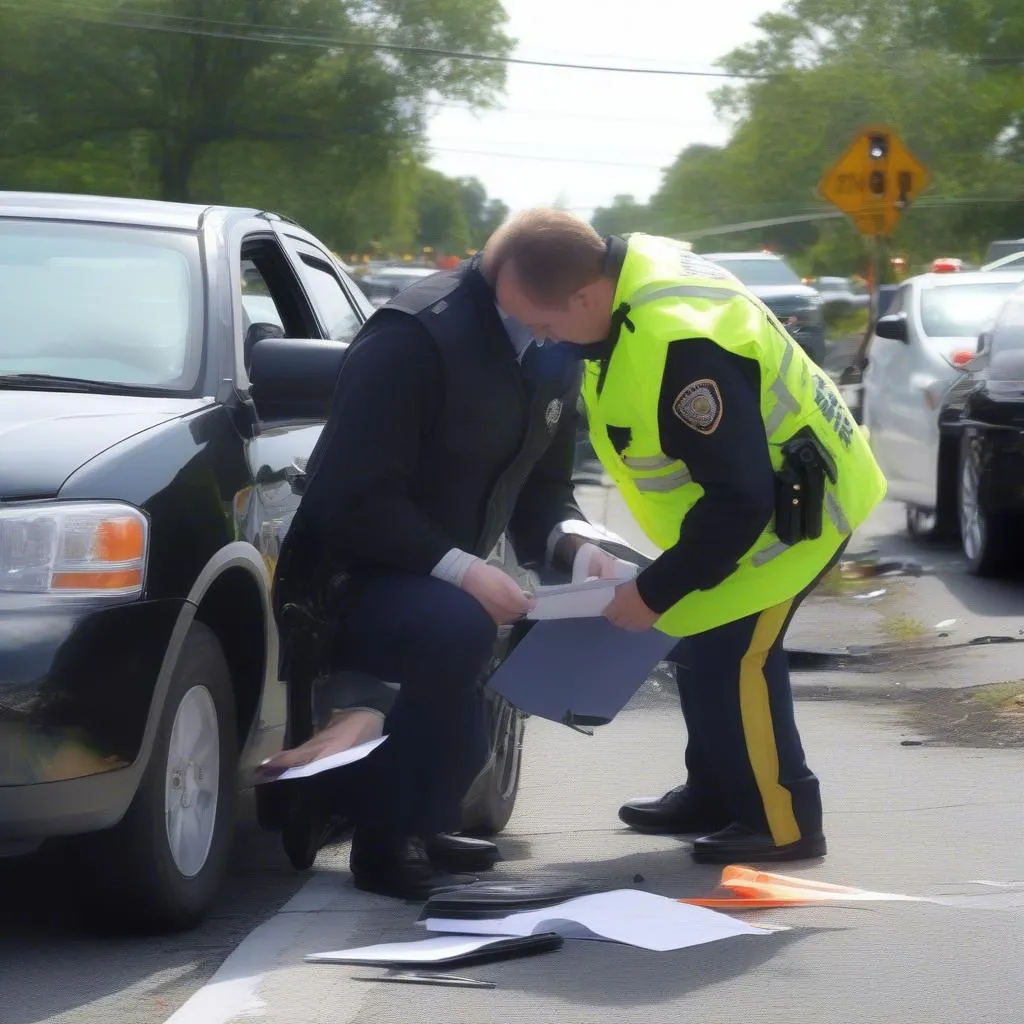 Police Investigating a Car Crash in West Islip