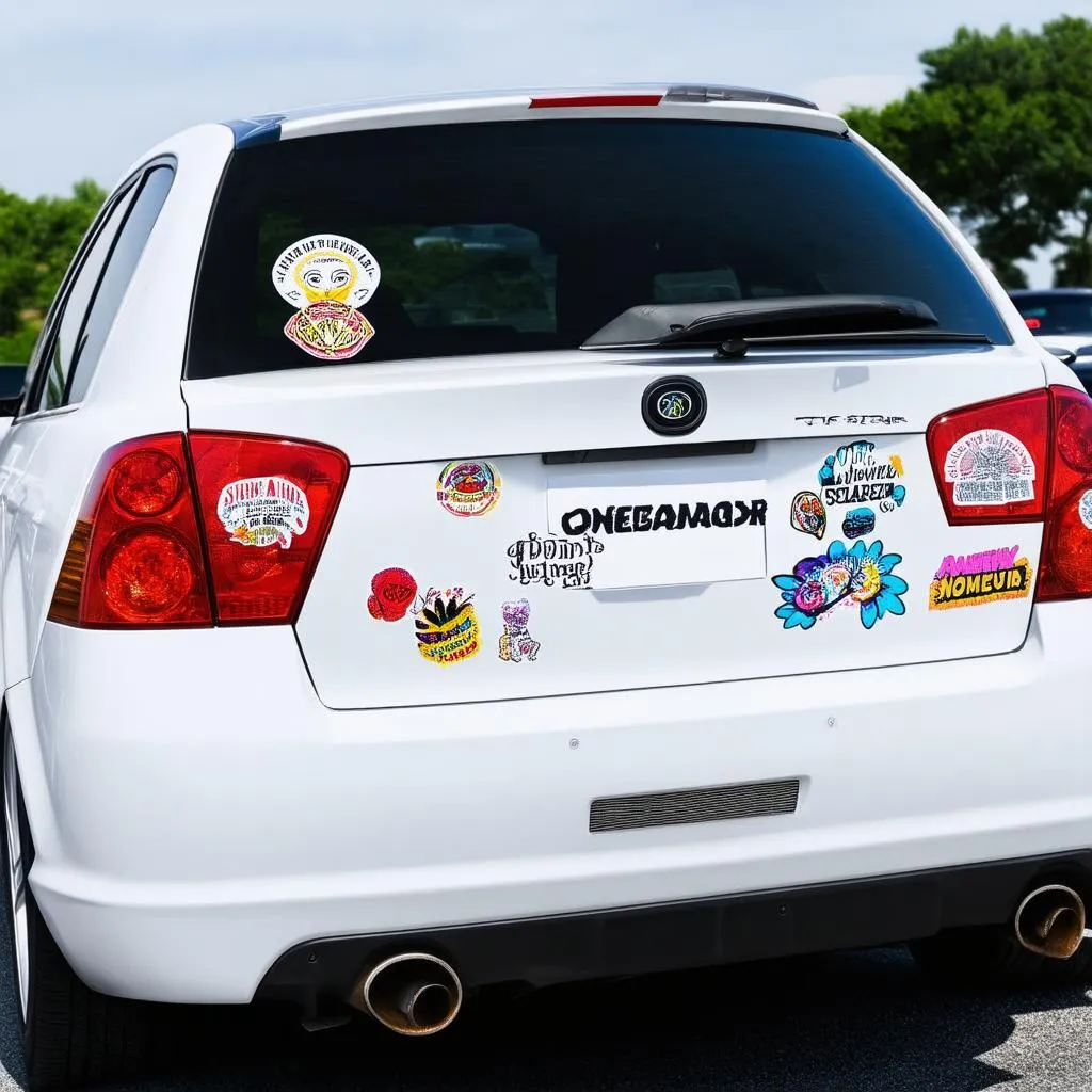 White Car with Stylish Stickers