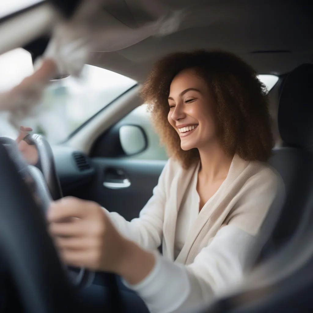 Woman driving with a car diffuser