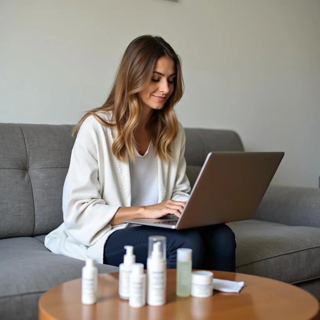 Woman researching skincare products online