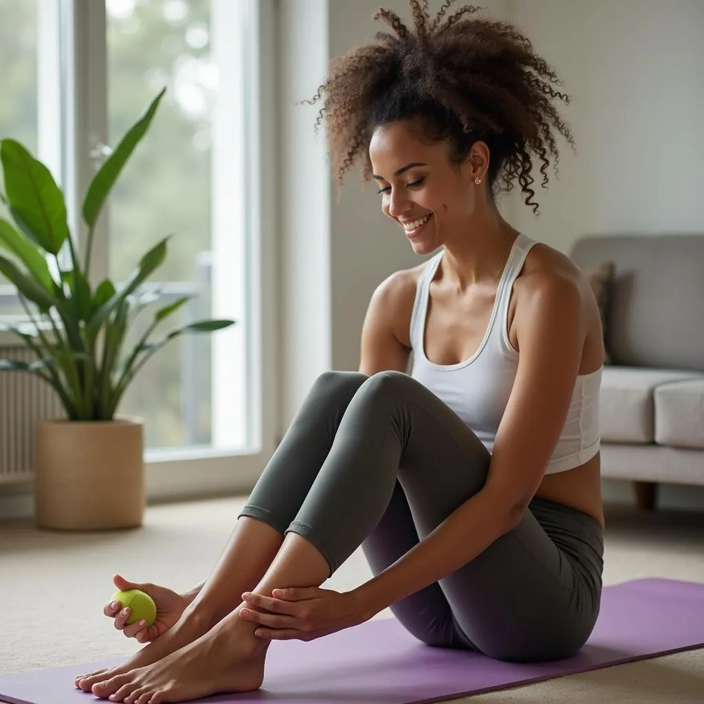 Woman Performing a Foot Massage at Home