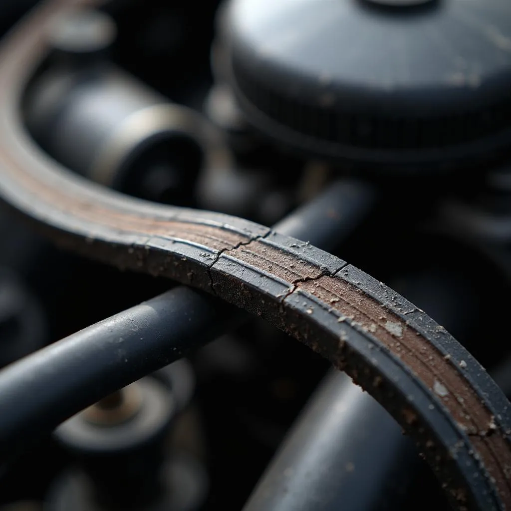 Worn out car AC serpentine belt