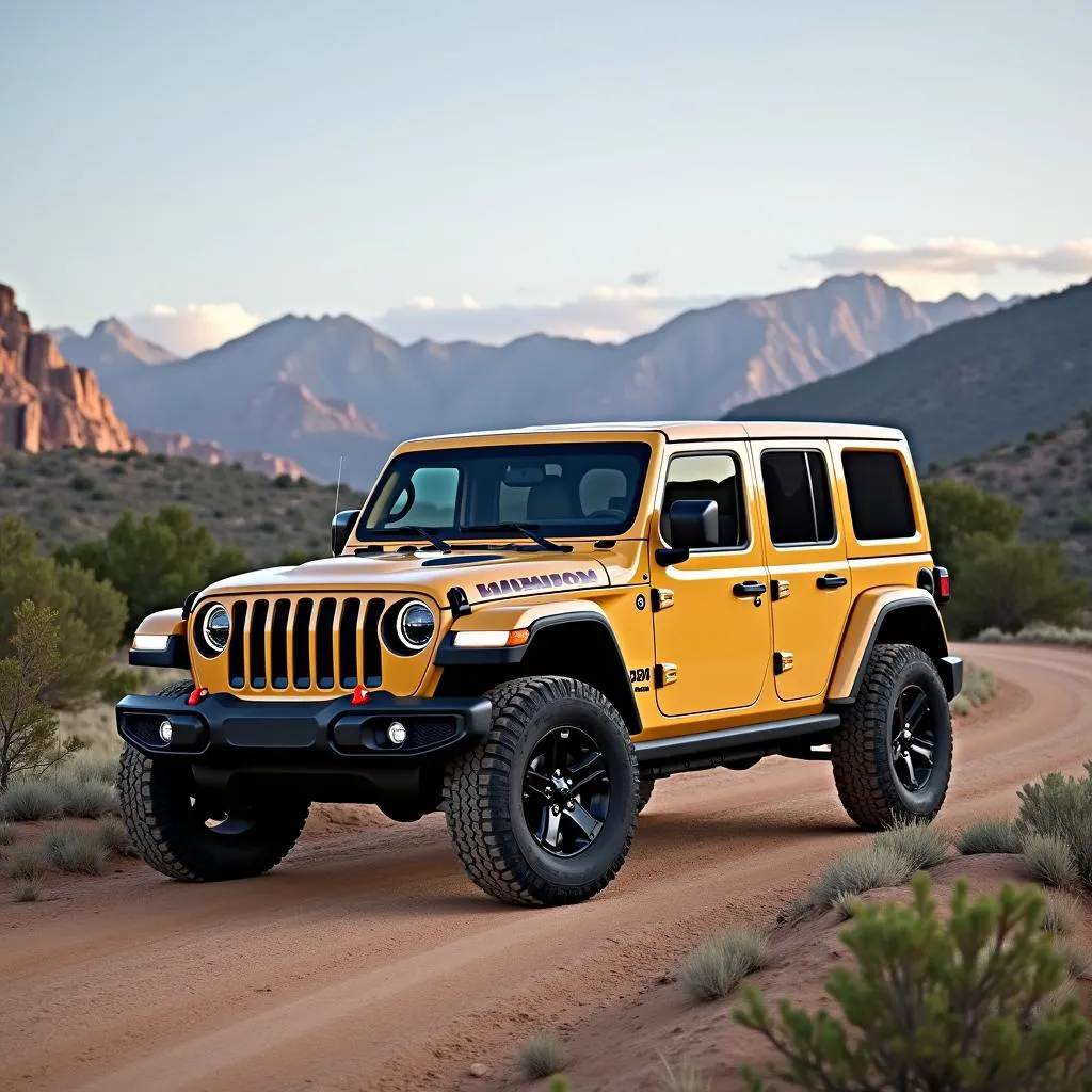 Jeep Wrangler Ranch parked on a scenic off-road trail