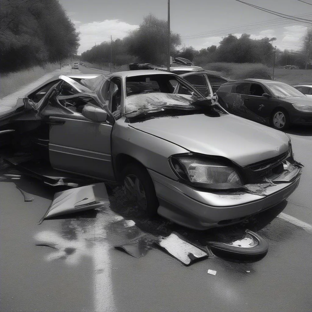 Devastating car accident scene