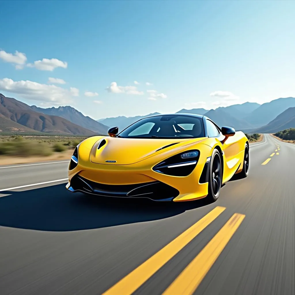 Yellow Car Driving on Open Road