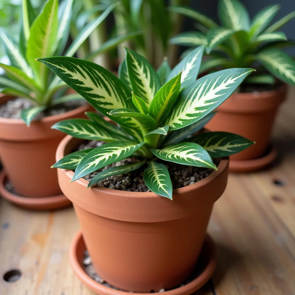 Aglaonema Pictum Tricolor potted in well-draining mix