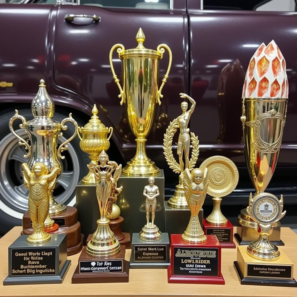 Trophies awarded to winners of the Albuquerque Lowrider Car Show