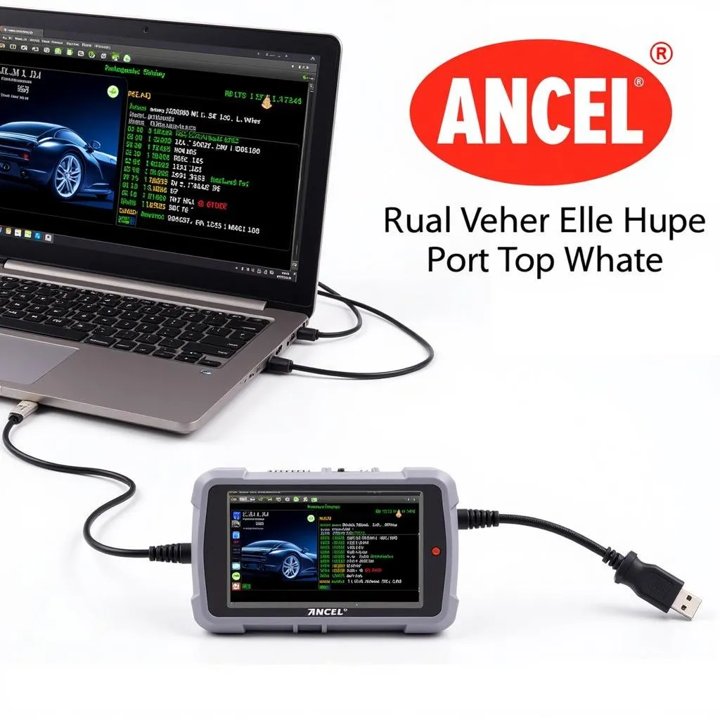 Ancel OBD scanner connected to a laptop displaying diagnostic data.