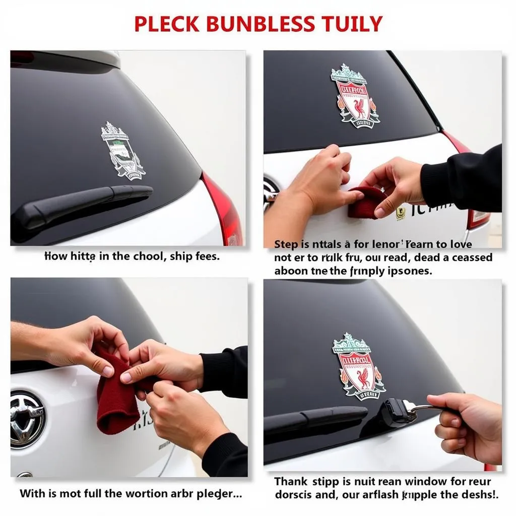 Applying a Liverpool FC car sticker on a car window.