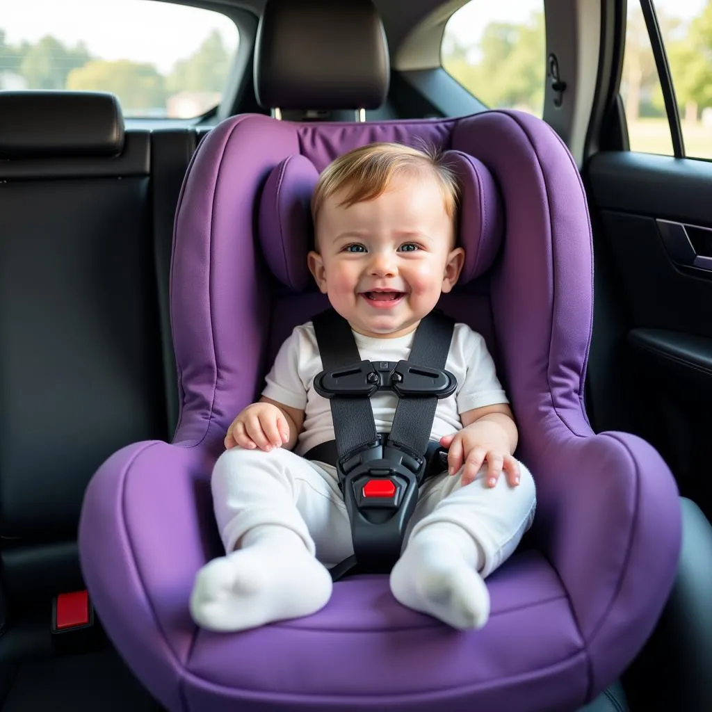 Baby in a purple car seat