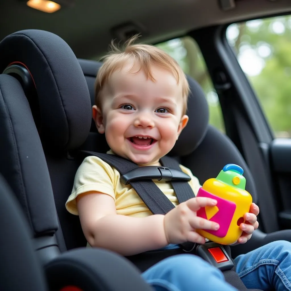 Baby Playing with Toy in Car Seat