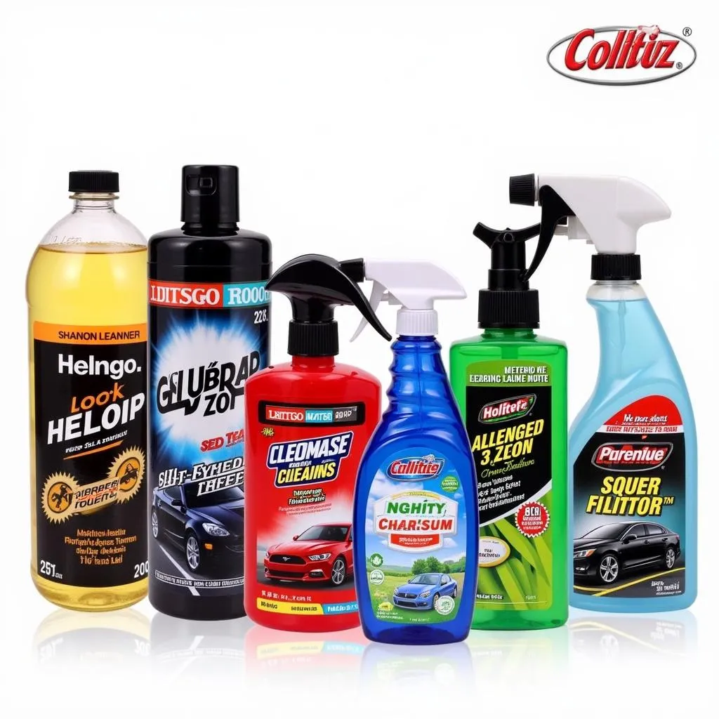 A variety of car cleaning shampoo bottles.