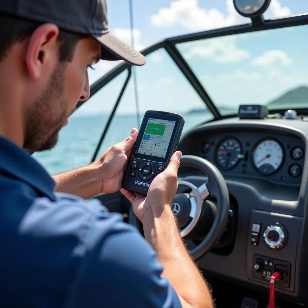 Boat Owner Performing Engine Check with OBD2