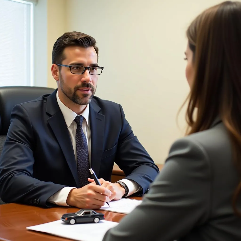 Car accident lawyer meeting with a client