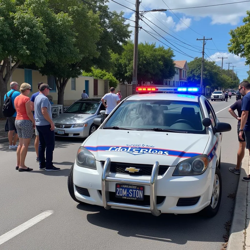 Police car at the scene of a car accident in Turks and Caicos