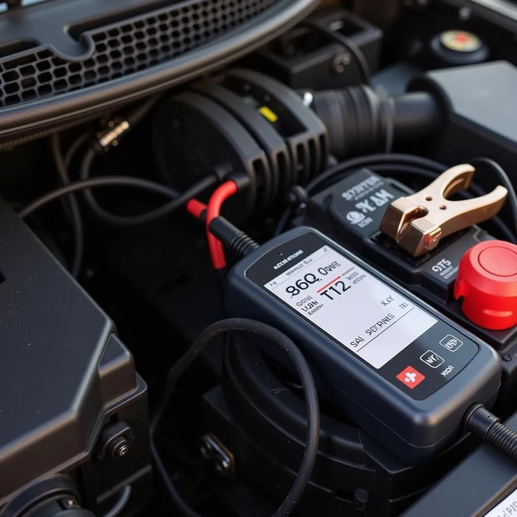 Car Battery Charger Connected to Battery