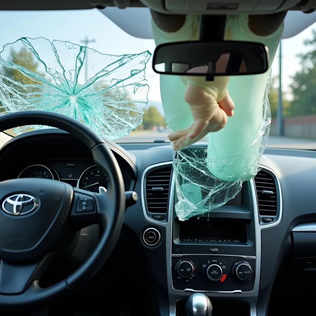 Car Dashboard After Airbag Deployment