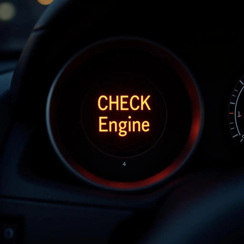 Car Dashboard with Illuminated Check Engine Light