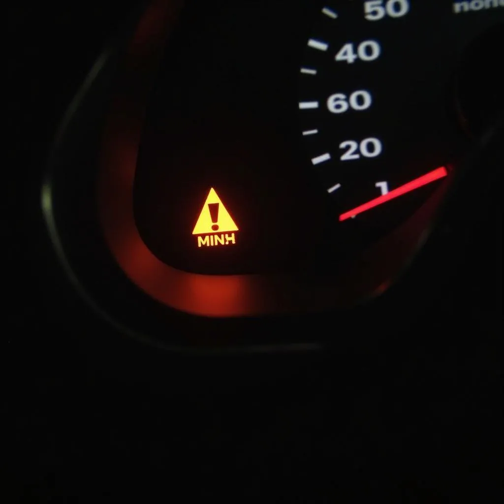 Car dashboard with warning light illuminated