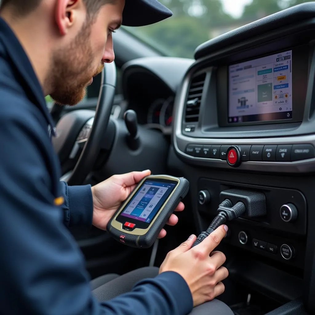 Car diagnostic equipment connected to a vehicle