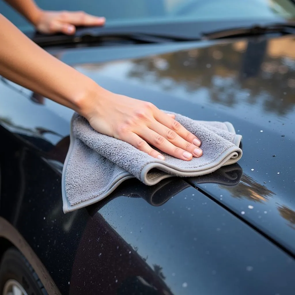 Drying Car with Microfiber Towel