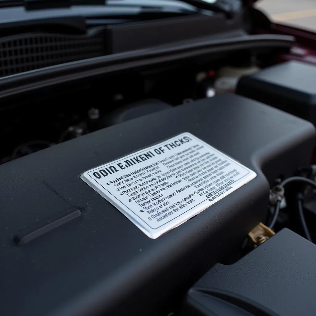 Car Emissions Sticker Under Hood