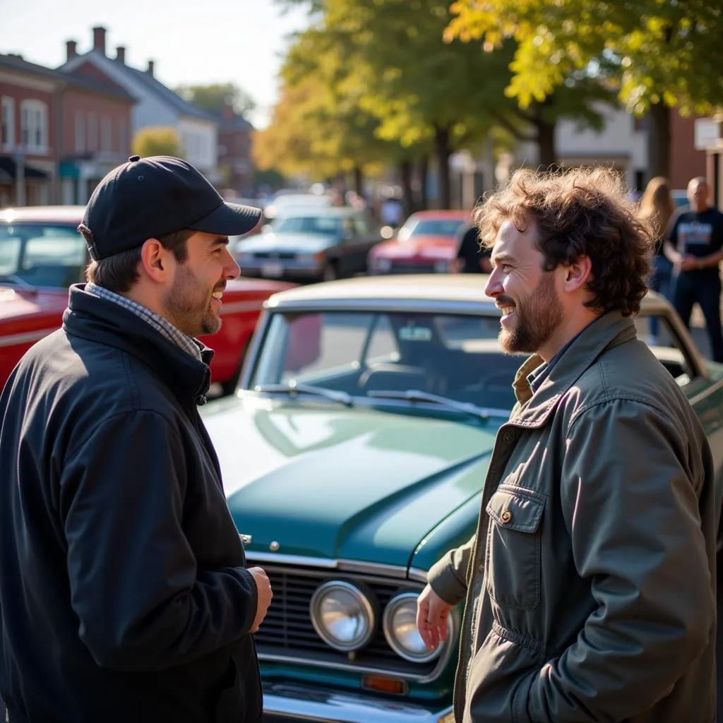 Car Enthusiast Chatting with Classic Car Owner