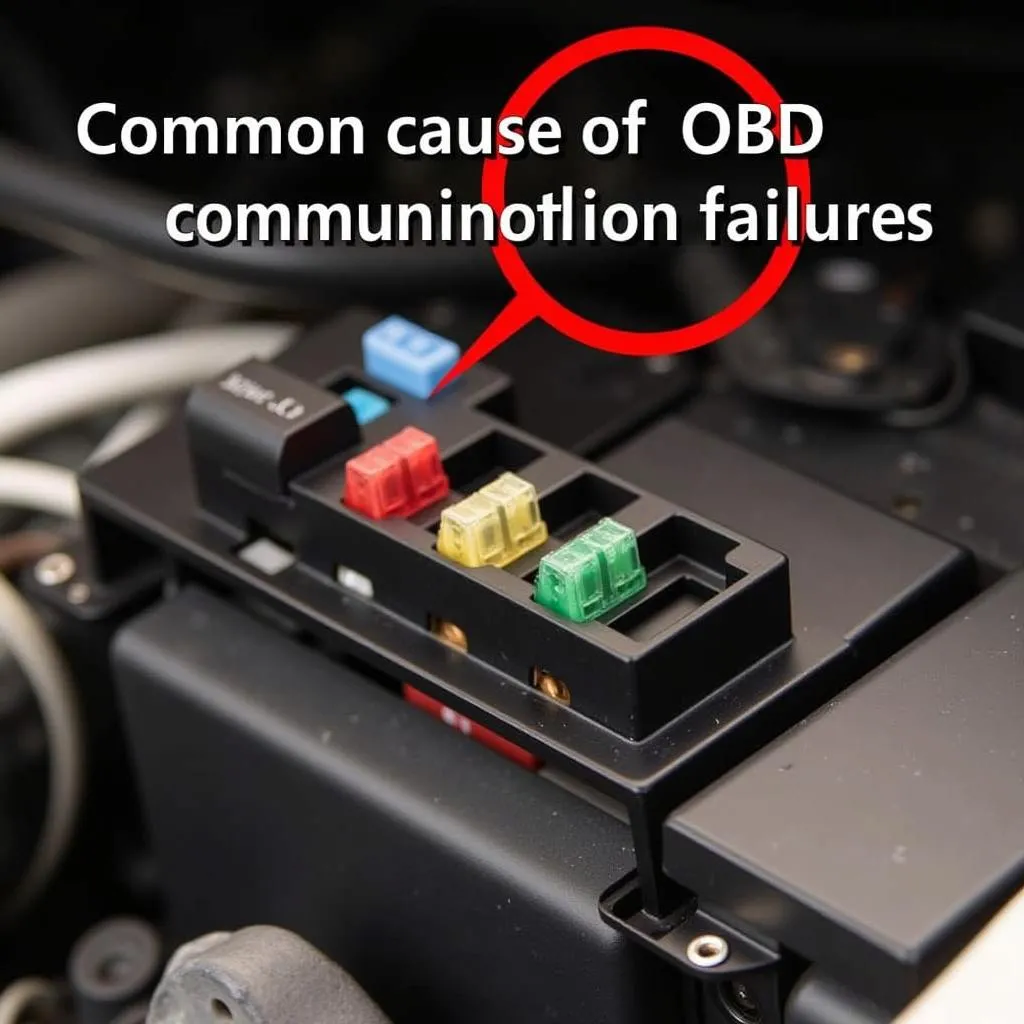 Car Fuse Box with a Blown Fuse Highlighted