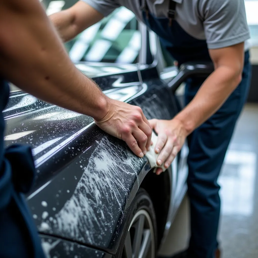 Image of a car getting waxed after a hand wash