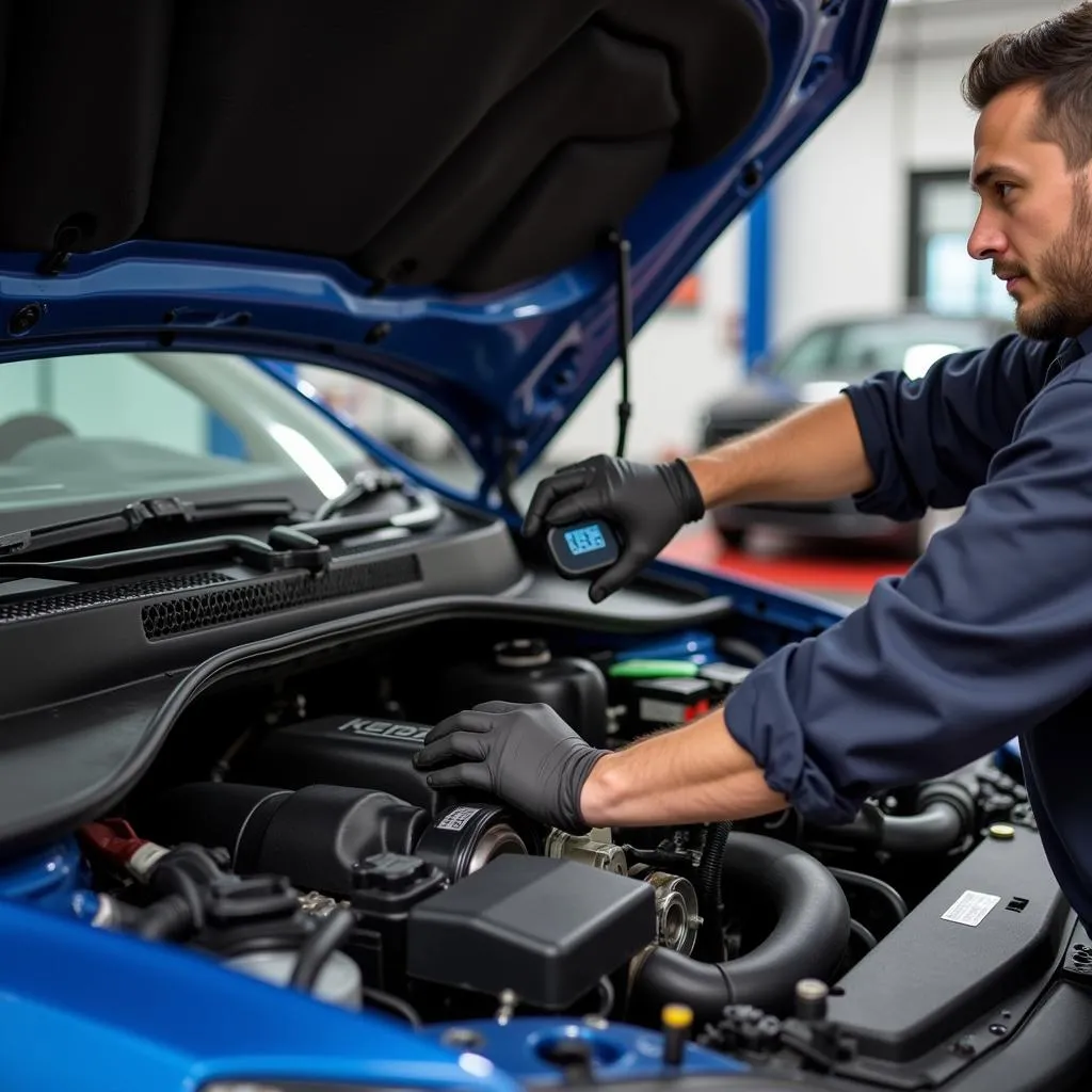 Mechanic inspecting a car in Panama City