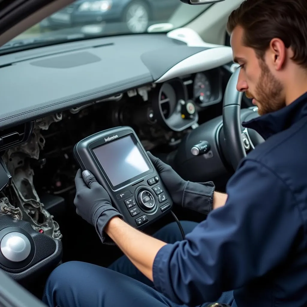 Car Mechanic Inspecting Airbag System