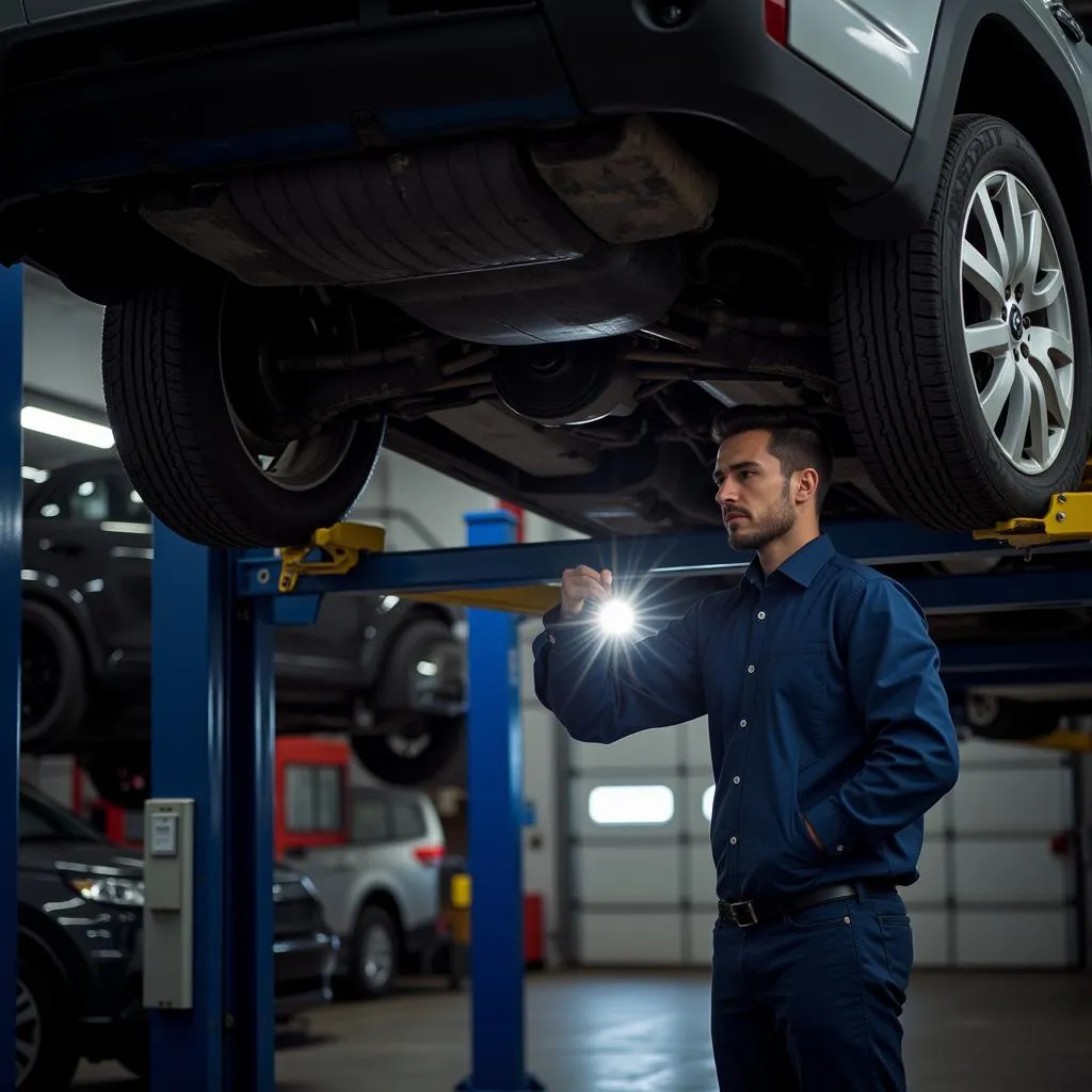 Car mechanic inspecting a vehicle