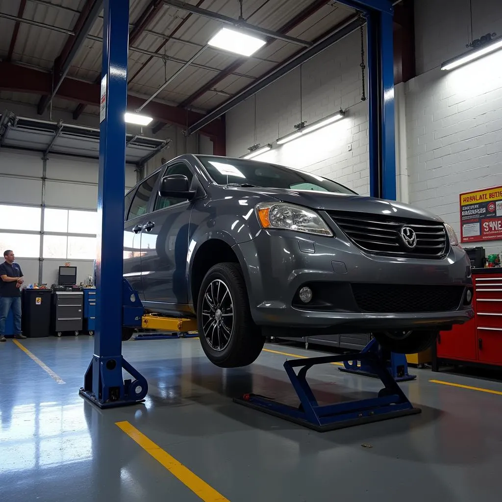 Car on Lift in Garage