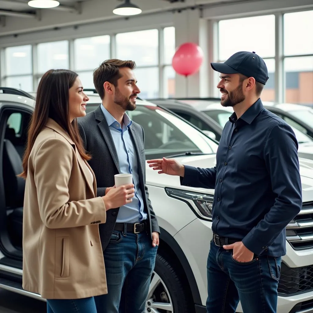 Car Salesperson Assisting Customers